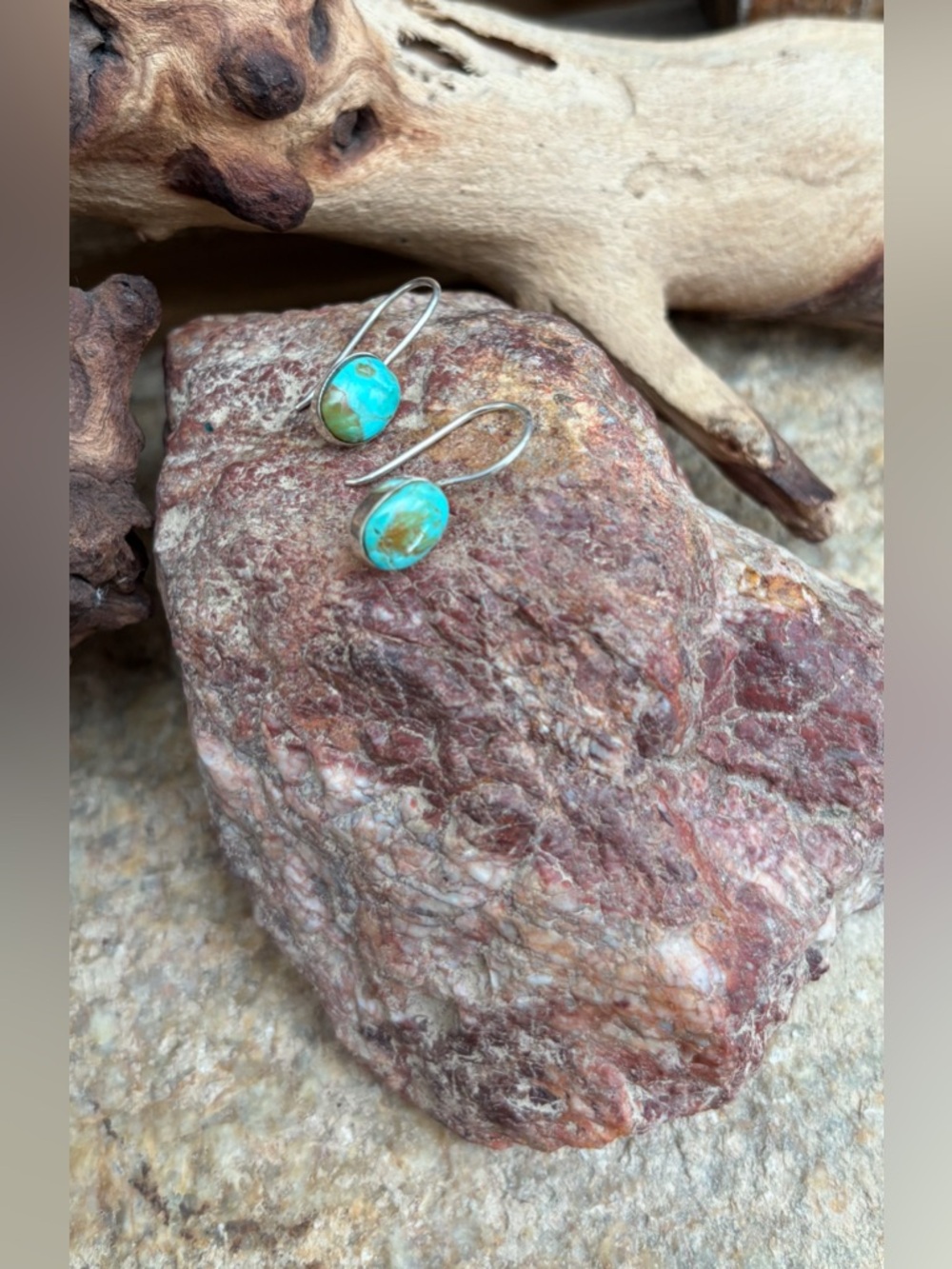 Turquoise Dangle Earrings 925 Sterling Silver Oval  25 mm NEW!